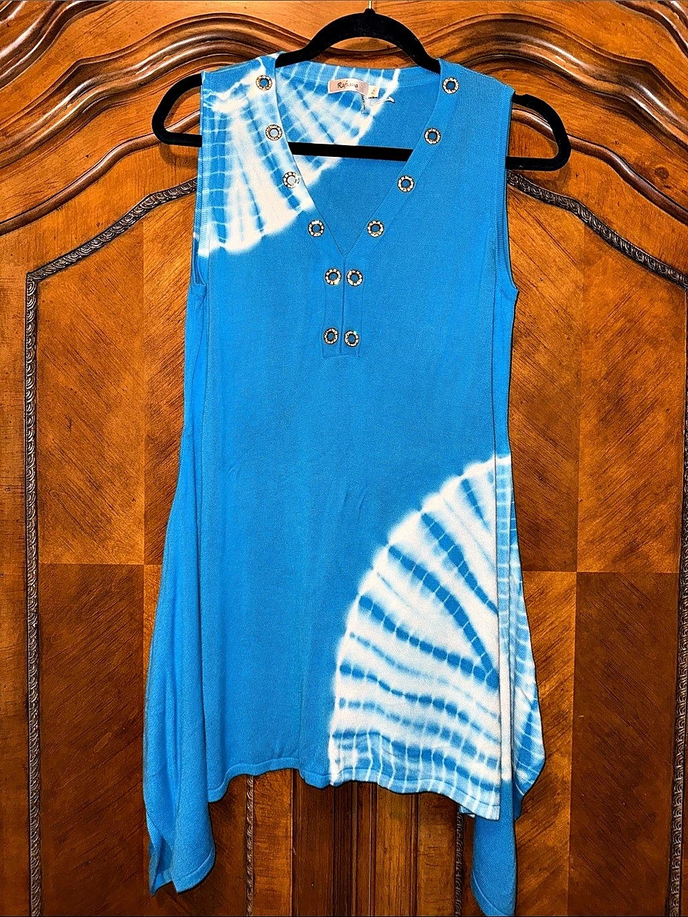 Rafiana Tie-Dye Tunic in Blue & White Size Large